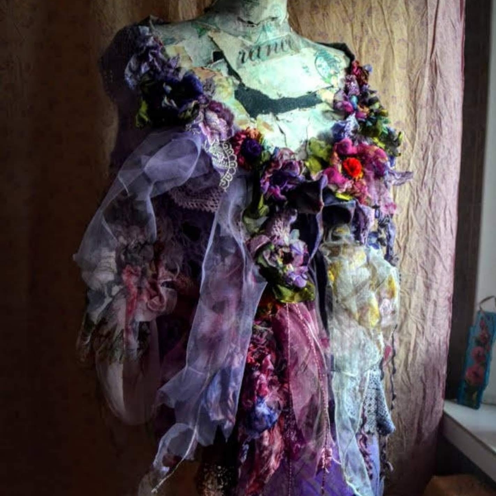 Floral Bohemian Cape with Purple and Pink Accents. Embellished.